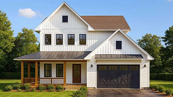 Contemporary, Country, Farmhouse, Traditional House Plan 102203 with 4 Beds, 4 Baths, 2 Car Garage Elevation