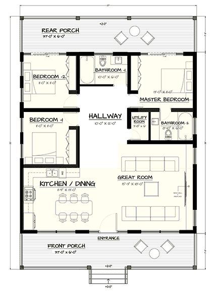 Contemporary, Cottage, Farmhouse, Traditional House Plan 102206 with 3 Beds, 2 Baths First Level Plan