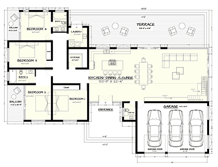 Contemporary, Modern House Plan 102209 with 4 Beds, 4 Baths, 2 Car Garage First Level Plan