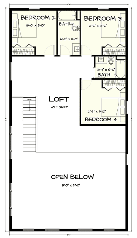 Contemporary, Craftsman, Farmhouse House Plan 102212 with 4 Beds, 4 Baths, 2 Car Garage Second Level Plan