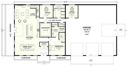 Barndominium, Contemporary, Country, Farmhouse, Traditional House Plan 102213 with 3 Beds, 4 Baths, 3 Car Garage First Level Plan