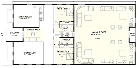 Barndominium, Contemporary, Country, Farmhouse, Traditional House Plan 102213 with 3 Beds, 4 Baths, 3 Car Garage Second Level Plan