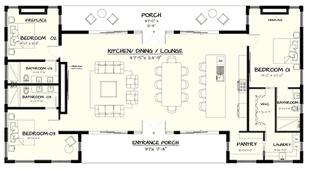 Coastal, Contemporary, Country, Craftsman, Farmhouse, Ranch, Southern House Plan 102215 with 3 Beds, 3 Baths First Level Plan