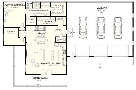 Barndominium, Contemporary, Country, Farmhouse House Plan 102216 with 4 Beds, 4 Baths, 3 Car Garage First Level Plan