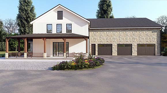 Barndominium, Contemporary, Country, Farmhouse House Plan 102216 with 4 Beds, 4 Baths, 3 Car Garage Elevation