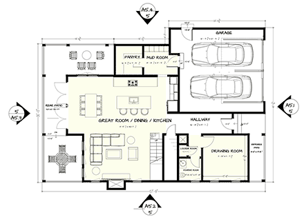 Contemporary, Farmhouse, Traditional House Plan 102218 with 4 Beds, 3 Baths, 2 Car Garage First Level Plan