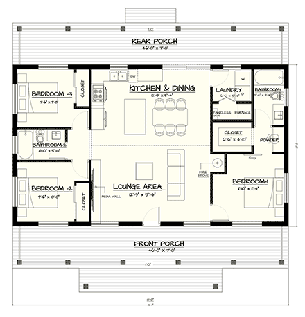 Cottage, Country, Craftsman, Farmhouse, Ranch, Southern, Traditional House Plan 102223 with 3 Beds, 3 Baths First Level Plan