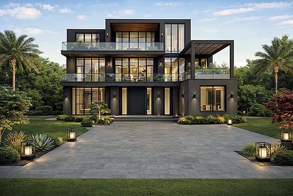 Contemporary, Mediterranean House Plan 102224 with 5 Beds, 7 Baths Elevation