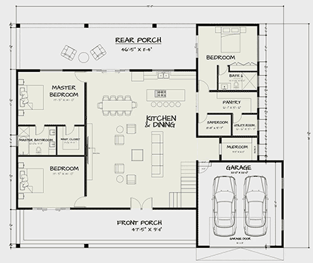 Barndominium, Contemporary, Country, Craftsman, Farmhouse, Southern, Traditional House Plan 102225 with 3 Beds, 3 Baths, 2 Car Garage First Level Plan