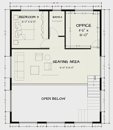 Barndominium, Contemporary, Country, Craftsman, Farmhouse, Southern, Traditional House Plan 102225 with 3 Beds, 3 Baths, 2 Car Garage Second Level Plan