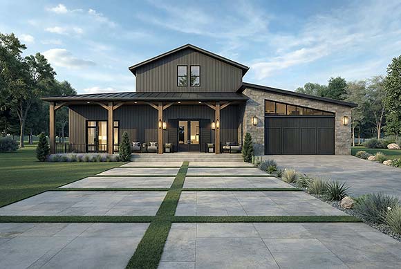 Barndominium, Contemporary, Country, Craftsman, Farmhouse, Southern, Traditional House Plan 102225 with 3 Beds, 3 Baths, 2 Car Garage Elevation