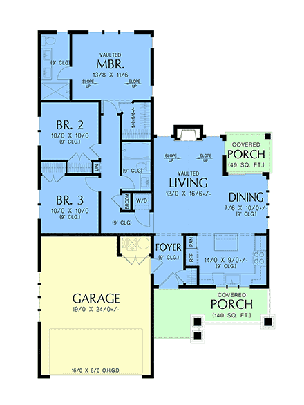 Contemporary, Cottage, Craftsman, Farmhouse, Ranch House Plan 102300 with 3 Beds, 2 Baths, 2 Car Garage First Level Plan