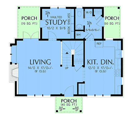Cottage, Country, European, Farmhouse, Traditional House Plan 102303 with 2 Beds, 3 Baths First Level Plan
