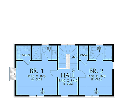 Cottage, Country, European, Farmhouse, Traditional House Plan 102303 with 2 Beds, 3 Baths Second Level Plan