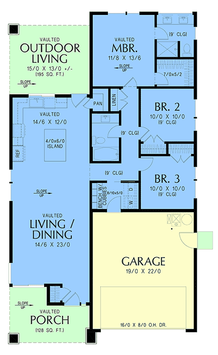 Contemporary, Ranch House Plan 102304 with 3 Beds, 2 Baths, 2 Car Garage First Level Plan