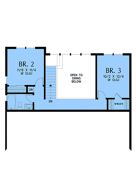 Contemporary, Modern House Plan 102306 with 3 Beds, 3 Baths, 2 Car Garage Second Level Plan