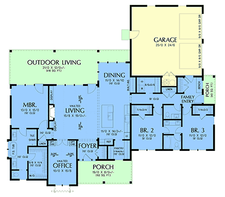 Country, Farmhouse, Ranch House Plan 102310 with 3 Beds, 3 Baths, 2 Car Garage First Level Plan