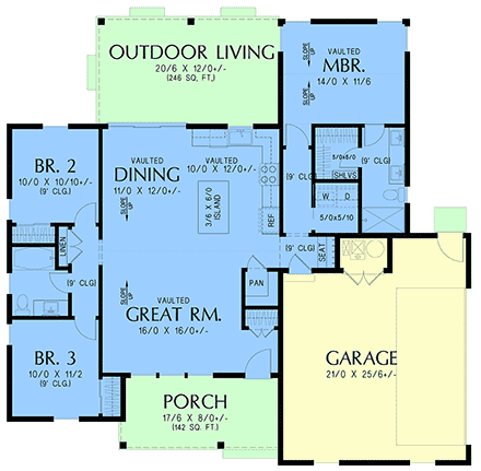 Contemporary, Farmhouse, Ranch, Traditional House Plan 102311 with 3 Beds, 2 Baths, 2 Car Garage First Level Plan