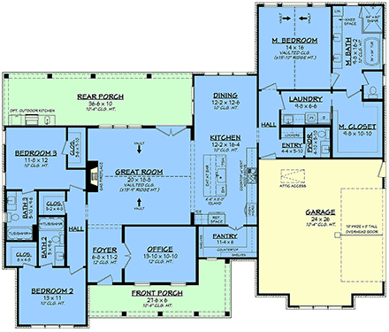Contemporary, Country, Farmhouse, Traditional House Plan 102400 with 3 Beds, 4 Baths, 2 Car Garage First Level Plan