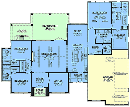 Contemporary, Southern House Plan 102403 with 3 Beds, 4 Baths, 2 Car Garage First Level Plan