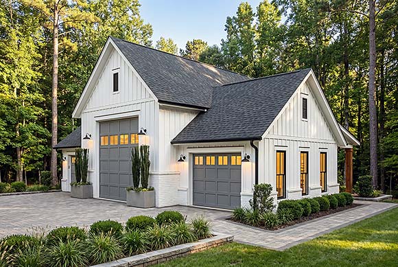 Contemporary, Cottage, Country, Farmhouse, Southern 3 Car Garage Plan 102404, RV Storage Elevation