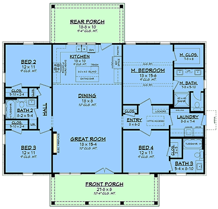 Country, Farmhouse, Southern, Traditional House Plan 102405 with 4 Beds, 3 Baths First Level Plan