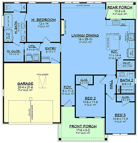Country, Farmhouse, Southern, Traditional House Plan 102406 with 3 Beds, 2 Baths, 2 Car Garage First Level Plan