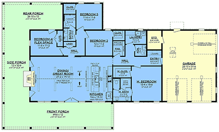 Barndominium, Country, Southern House Plan 102407 with 4 Beds, 3 Baths, 3 Car Garage First Level Plan