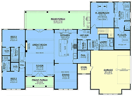 Contemporary, Farmhouse, Traditional House Plan 102409 with 3 Beds, 4 Baths, 2 Car Garage First Level Plan