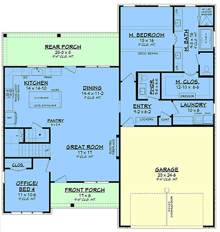 Country, Farmhouse, Traditional House Plan 102410 with 4 Beds, 3 Baths, 2 Car Garage First Level Plan