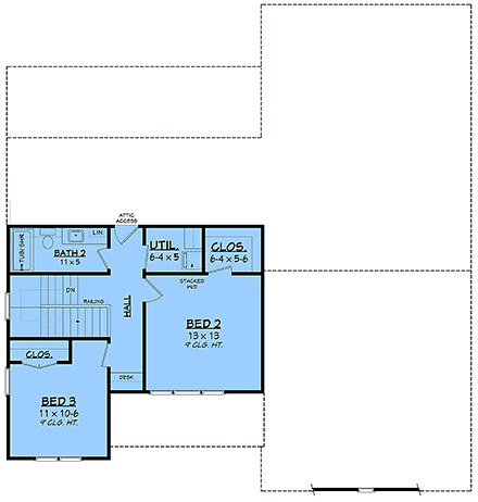 Country, Farmhouse, Traditional House Plan 102410 with 4 Beds, 3 Baths, 2 Car Garage Second Level Plan