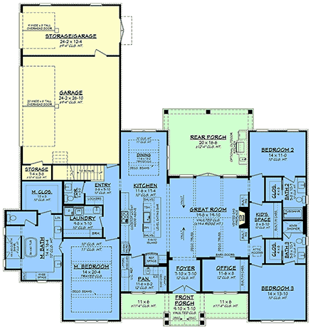 Contemporary, Country, Farmhouse, Southern House Plan 102411 with 3 Beds, 4 Baths, 3 Car Garage First Level Plan