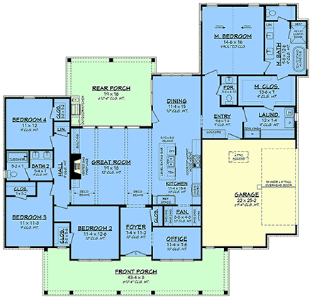 Country, Farmhouse, Southern House Plan 102412 with 4 Beds, 3 Baths, 2 Car Garage First Level Plan