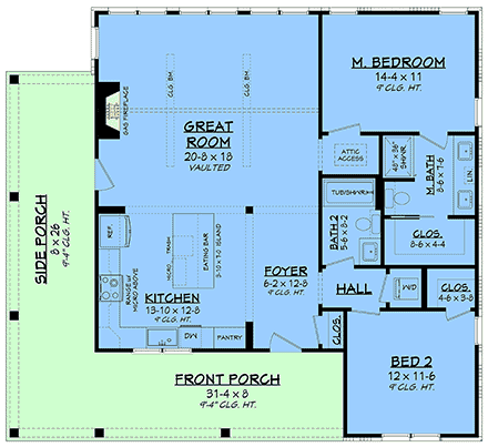 Contemporary, Cottage, Country, Farmhouse, Traditional House Plan 102413 with 2 Beds, 2 Baths First Level Plan
