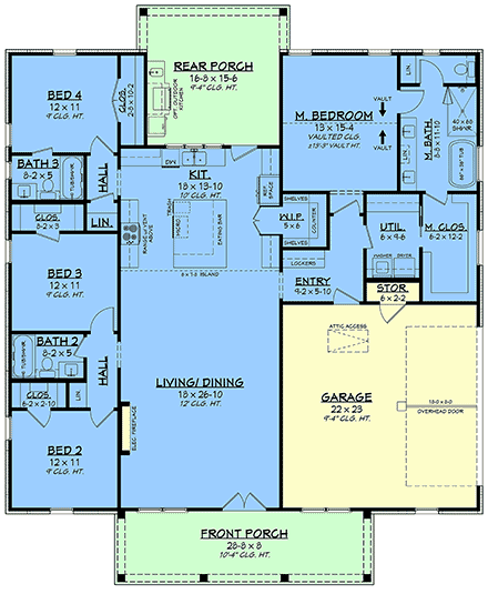 Country, Craftsman, Farmhouse, Traditional House Plan 102415 with 4 Beds, 3 Baths, 2 Car Garage First Level Plan