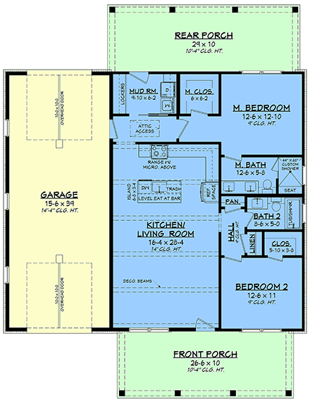 Barndominium, Country, Southern House Plan 102417 with 2 Beds, 2 Baths, 2 Car Garage First Level Plan