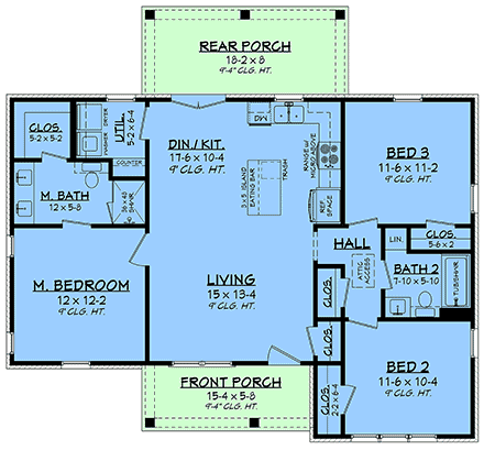 Contemporary, Country, Farmhouse, Traditional House Plan 102418 with 3 Beds, 2 Baths First Level Plan