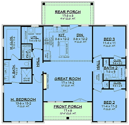 Contemporary, Farmhouse, New American, Ranch House Plan 102419 with 3 Beds, 2 Baths First Level Plan
