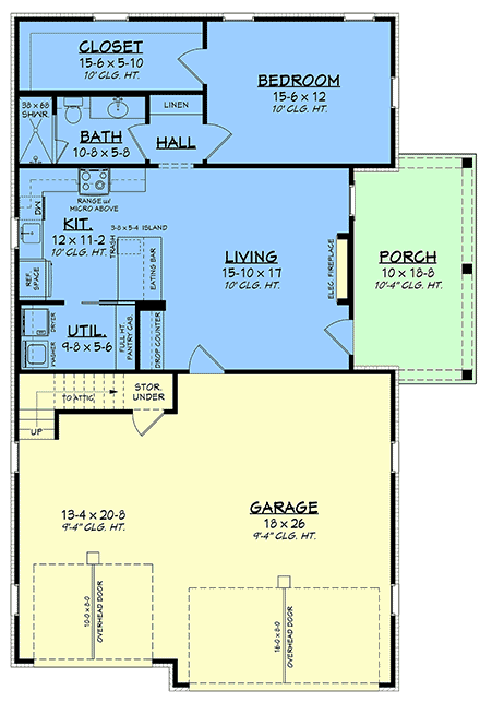 Contemporary, Country, Farmhouse, Traditional House Plan 102420 with 1 Beds, 1 Baths, 3 Car Garage First Level Plan