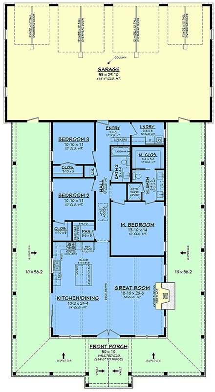 Barndominium, Country, Farmhouse, Southern House Plan 102423 with 3 Beds, 2 Baths, 4 Car Garage First Level Plan