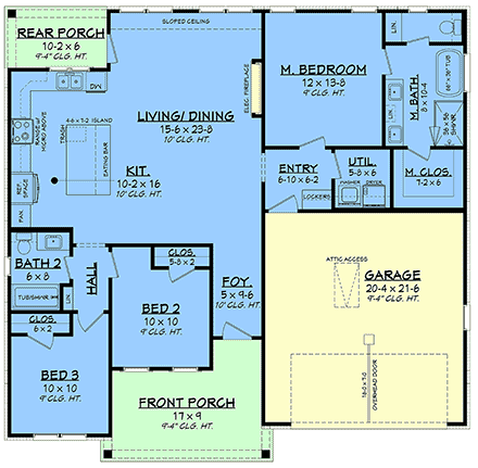 Contemporary, Country, Farmhouse, Traditional House Plan 102425 with 3 Beds, 2 Baths, 2 Car Garage First Level Plan