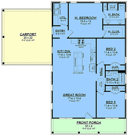 Contemporary, Country, Farmhouse, Traditional House Plan 102427 with 3 Beds, 2 Baths, 2 Car Garage First Level Plan