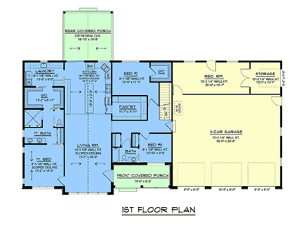 Contemporary, Country, Craftsman, Farmhouse, New American House Plan 102501 with 3 Beds, 2 Baths, 3 Car Garage First Level Plan