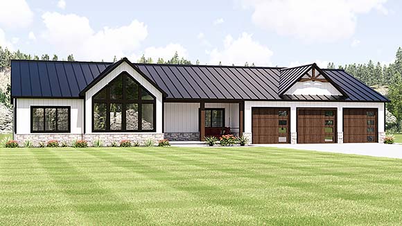 Contemporary, Country, Craftsman, Farmhouse, New American House Plan 102501 with 3 Beds, 2 Baths, 3 Car Garage Elevation