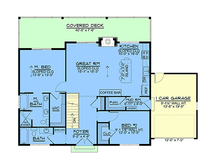 Contemporary, Modern House Plan 102502 with 2 Beds, 2 Baths, 1 Car Garage First Level Plan