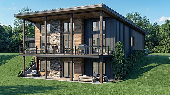 Contemporary, Modern House Plan 102502 with 2 Beds, 2 Baths, 1 Car Garage Elevation