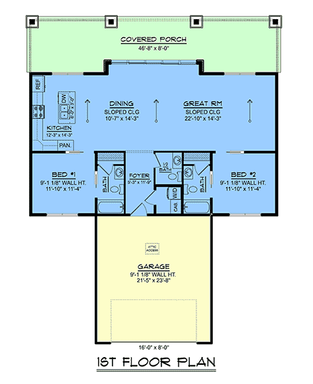 Contemporary, Farmhouse, New American, Ranch House Plan 102503 with 2 Beds, 3 Baths, 2 Car Garage First Level Plan