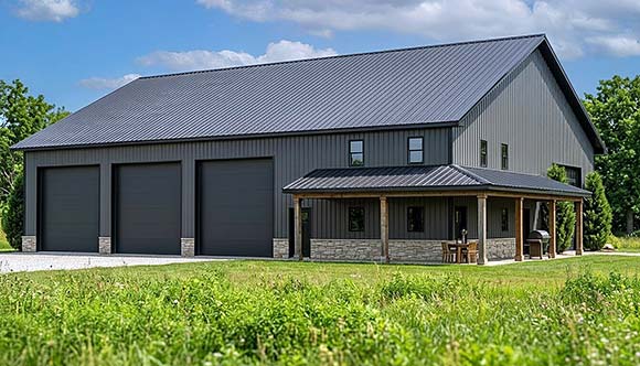 Barndominium, Country, Craftsman, Farmhouse Garage-Living Plan 102505, 3 Car Garage Elevation