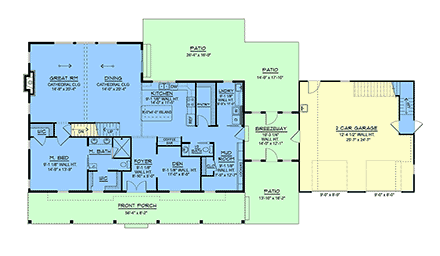 Contemporary, Country, Farmhouse, New American House Plan 102507 with 5 Beds, 5 Baths, 2 Car Garage First Level Plan