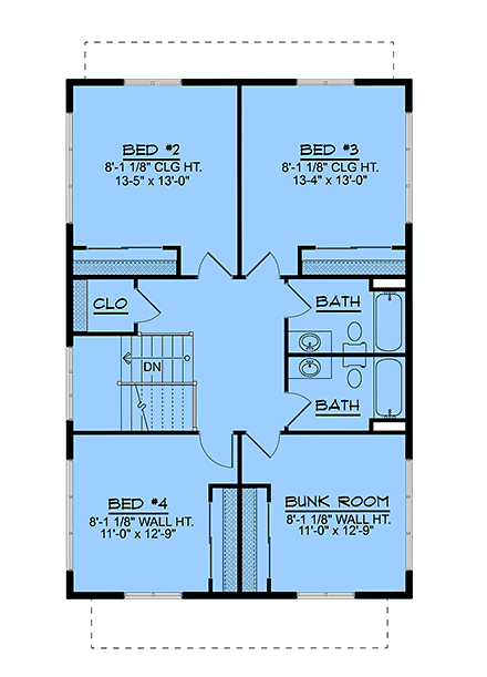 Coastal, Contemporary, Cottage, Country, Craftsman House Plan 102508 with 5 Beds, 4 Baths Second Level Plan